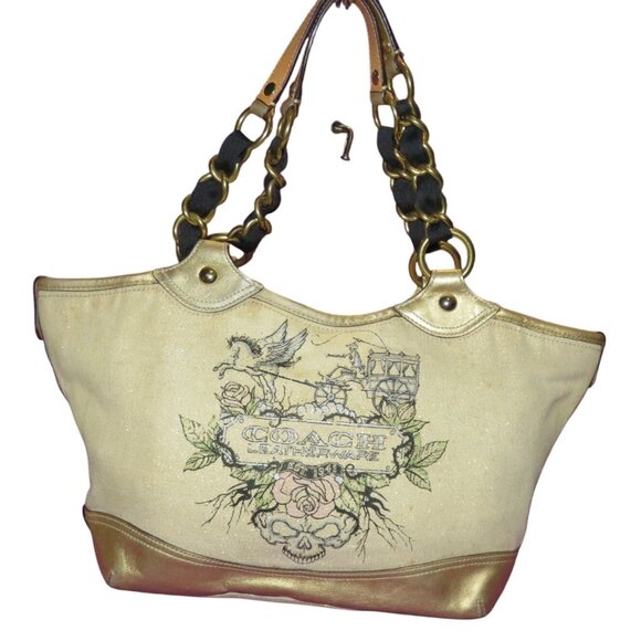 Coach 2009 Tattoo Glitter Tote, Fold Over Clutch and Wristlet Set Lurex Leather - Picture 2 of 16